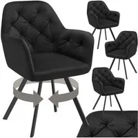 tectake Esszimmerstuhl Samt-Armlehnstuhl gepolstert, mit Steppmuster, 58 x 58 x 87 cm (Bürostuhl Lucia in schwarz, 4 St), 180° drehbar, Stahlbeine, bodenschonend, Belastbarkeit 120 kg