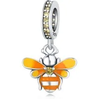 PANDACHARMS Bead Orange Biene Charm Anhänger für Charm Armband, 925er Silber, Zirkonia
