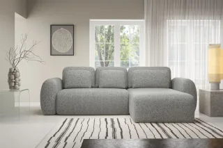Ecksofa Schlafsofa Sofa GASTON in Stoff Puente Grau Ottomane Rechts