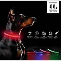 Illes-Laedchen Hunde-Halsband LED Hundehalsband USB wiederaufladbar – wasserdichtes Leuchthalsband, für Hunde mit 3 Leuchtmodi, reflektierend & langlebig