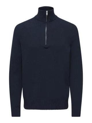 only & sons - Strickpullover mit Zipper blau - Gr. - S