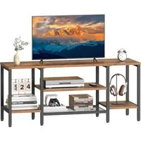 Hoobro TV-Schrank TV-Lowboard 120 cm, Fernsehschrank im Industrie-Design (TV-Schrank mit 2 offenen Fächern & Stauraum, Medienkonsole für Wohnzimmer) für Fernseher bis 55 Zoll, Vintage Braun/Schwarz
