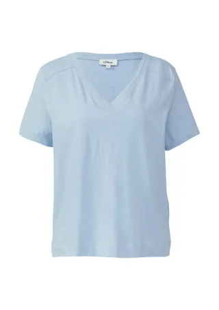 s.Oliver Red Label - T-Shirt aus Flammgarn mit V-Ausschnitt blau - Gr. - 42