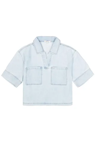 Garcia - Locker geschnittenes Kurzarmshirt mit Polokragen blau - Gr. - XS