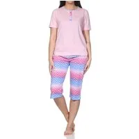 Normann Pyjama Normann Damen Capri-Pyjama Shorty kurzarm – Moderne Zick-Zack-Optik