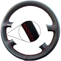 LECO Lenkradbezug Lenkradhülle mit roter Naht für VW, Audi, Renault, Opel, Mercedes, BMW, Echtleder