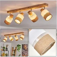 hofstein Deckenleuchte moderne Deckenlampe aus Holz/Metall/Leinen in Naturfarben/Chrom/Weiß, ohne Leuchtmittel, verstellbaren Strahlern, 4 x E14, ohne Leuchtmittel