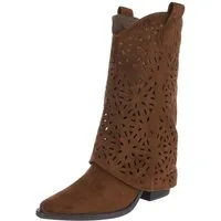 Ital-Design Moderne Damen-Stiefel mit Ausstanzungen für Alltag und Freizeit Westernstiefel (91117011) Blockabsatz Stiefel in Braun