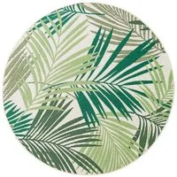 Paco Home Teppich Ostende 534, rund, Höhe: 4 mm, Flachgewebe, Motiv Palmenblätter, In- und Outdoor geeignet, Wohnzimmer