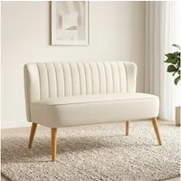 HOMCOM 2-Sitzer Zweisitzer, Loveseat mit Leinenoptik, Doppelsofa mit Holzbeine, Polstersofa 1 Teile, für Wohnzimmer, Cremeweiß