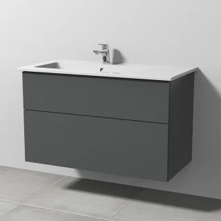 Sanipa 3way Keramik-Set Venticello Keramik-Waschtisch und Unterbau mit 2 Auszügen, Anthrazit-Matt SM32522