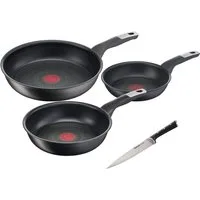 Tefal Pfannen-Set Unlimited Ice Force, Aluminium (Set, 4-tlg., je 1 Bratpfanne Ø 20/24/28 cm, Kochmesser 20 cm), kratzfeste Antihaftversiegelung, Thermo-Signal, inkl. Kochmesser