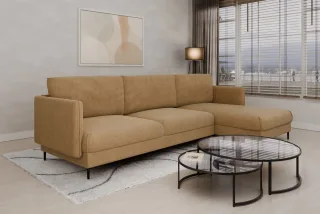 Ecksofa Designersofa HELMER MAX Stoff Baloo Cappuccino Ottomane Rechts