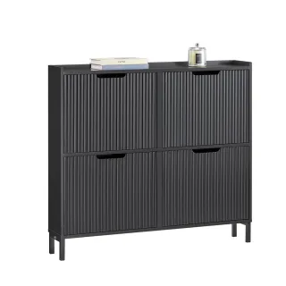 SoBuy Schuhschrank, Schwarz, Holzwerkstoff, Metall, 100x91x19 cm, Garderobe, Schuhaufbewahrung, Schuhkipper