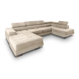 Masseno Wohnlandschaft, Creme, Metall, 5-Sitzer, U-Form, 345x90x202 cm, Wohnzimmer, Sofas & Couches, Wohnlandschaften, Wohnlandschaften in U-Form