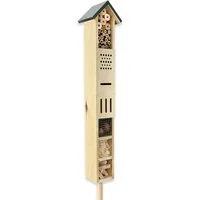 gartenetage Insektenhotel Freistehendes Insektenhotel aus Holz, (mit Erdspieß), Ideal für Wildbienen & Co – Wetterfest mit Bambus und Metalldach