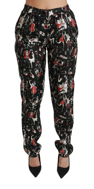 Bedruckte Seidenhose mit Musikdesign