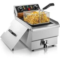 FOHERE Kaltzonenfritteuse 11L Elektrofritteuse mit Ölablass, Profi-Fritteuse mit Korb & Deckel, 3000 W
