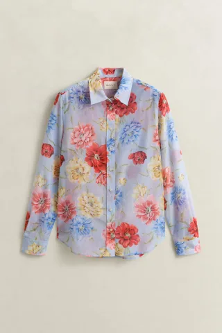 GANT - Baumwoll Seiden Bluse mit Blumenprint light blue - Gr. - 44