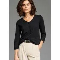 Laura Scott 3/4-Arm-Shirt Basic-Stil, mit V-Ausschnitt und durchgehender Knopfleiste