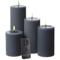 Deluxe Homeart LED-Kerze LED Kerzenset MIA Echtwachs Deluxe 4 Größen grau mit Batterien Fernb. (5-tlg)