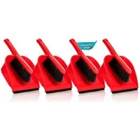 BigDean Kehrgarnitur 4 Stück Kehrschaufel Set in Rot – Handfeger mit stabilen Kehrblech, Haushalt, (Spar-Set, 4-tlg., 4er set), Haushaltskehrset aus Kunststoff mit aufhänge Ösen