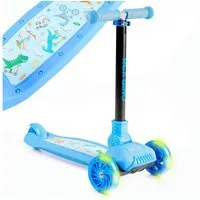 FableKids Tretroller Cityroller Kickroller, LED-Räder, Tritt-Bremse, bis 50 kg belastbar,  faltbar  höhenverstellbar Rücktrittbremse
