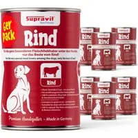 Supravit Nassfutter für Hunde 6 x 820g Dosen - Schmackhaftes Hundefutter nass Rind, Nassfutter für: Hund