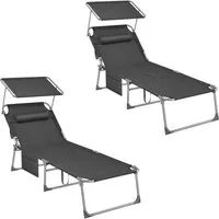 SONGMICS Gartenliege Große Sonnenliege, 2 St., mit Sonnenschutz, Kopfstütze und verstellbarer Rückenlehne, bis 150 kg