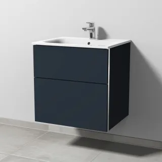 Sanipa 3way Waschtischunterbau zu Geberit Renova Plan Slim Waschtisch mit 2 Auszügen, Marine-Matt BP6861R