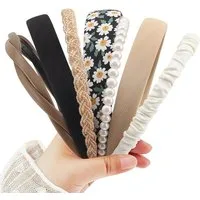 AFKSMILE Haarreif 7 Stück Haarreifen Set Damen, Verschiedene Modelle Perlen-Stirnband, Blumen-Stirnbänder, Gepolsterte Stirnbänder Vintage Haarschmuck