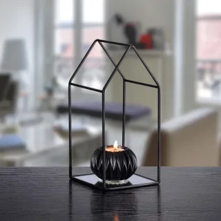 Dekoset Kerzenteller Spiegelboden 12x12cm + 8,5cm Teelichthalter schwarz
