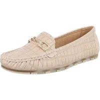 Ital-Design Elegante Mokassins mit Schnalle für Damen - Komfortabel & Stilvoll Slipper (89930211) Flach Mokassins in Beige