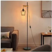 Nettlife Stehlampe Wohnzimmer Holz E27 Stehleuchte Vintage Schwarz Metall 152cm, mit Kippschalter, LED wechselbar, für Wohnzimmer, Schlafzimmer, Arbeitszimmer, Esszimmer