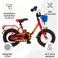 Bachtenkirch Kinderfahrrad 12 Zoll Feuerwehr Fahrrad für Kinder ab 3 Jahre, Sitzhöhe 44-50 cm - Schrittlänge des Kindes ab 42 cm