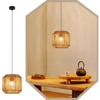 ZMH Pendelleuchte Esszimmer 1 Flammig Vintage Laterne Design Hängeleuchte E27 Flur, Hochwertige Design, ohne Leuchtmittel, laternenförmige Flechtdesign Hanfseil Esstischlampe für Schlafzimmer