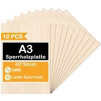 Clanmacy Bastelnaturmaterial Sperrholzplatte Linde 3mm Birkensperrholz Dünne Holz-Zuschnitte,10xA3, (10-tlg)