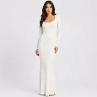 cfab Jerseykleid Ribbed Long Sleeve Maxikleid-Snow White-M (1-tlg)