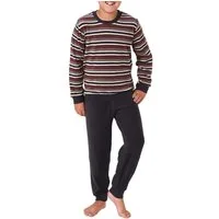 Normann Pyjama Jungen Frottee Schlafanzug langarm mit Bündchen Oberteil gestreift