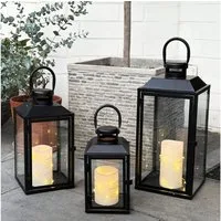 Mojawo Laterne 3er Gartenlaternen Laternen Metall Windlicht Schwarz H24/33/41cm