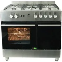 Gasline Gas-Standherd mit Flaschenschrank GAG90GOXFL, mit 1-fach-Teleskopauszug, Edelstahl, Vollzündsicherung, 90 cm breit mit WOK Brenner und Drehspieß Propangas