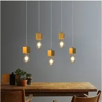 ZMH Pendelleuchte Holz 5 flammig Höhenverstellbar E27 Esszimmer Wohnzimmer, LED wechselbar, Warmweiß