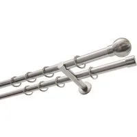 GARDINIA Gardinenstange Set Metall, Ø 20 mm, 2-läufig, Fixmaß, mit Bohren, verschraubt, Aluminium, 2-Lauf