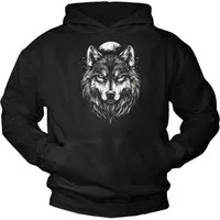 MAKAYA Kapuzenpullover mit Wolfsmotiv Wikinger Wolf Mond Viking Sweatshirt Mond Hoodie (Schwarz, S, M, L, XL, XXL, 3XL, 4XL) Baumwolle