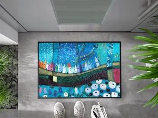 Stadt in Blau wash + dry Fußmatte | Größe: 50x75cm