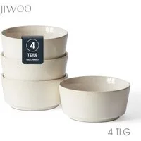 JIWOO Salatschüssel 4er Ø15,3cm, Müslischüssel Suppenschüssel Suppenschale Dessertschale, Keramik, (Set, 4-tlg), Schüssel Hochwertiges Schüsseln Weiß Mikrowellen spülmaschinenfest