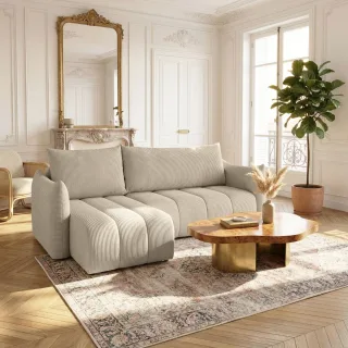 Ecksofa Schlafsofa ONTARIO XS in Stoff Poso Beige Ottomane Links
