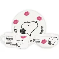 United Labels® Frühstücks-Geschirrset Peanuts Snoopy - Kuss - 3-teilig, 1 Personen, Porzellan