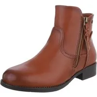 Ital-Design Elegante Ankle-Boots mit Reißverschluss für Damen Stiefelette (90514827) Blockabsatz Flache Stiefeletten in Camel