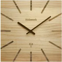 Holzwerk Funkwanduhr Eckige Designer Loft Funk Holz Wand Uhr (Nahezu lautloses Uhrwerk, analog, 25 cm)